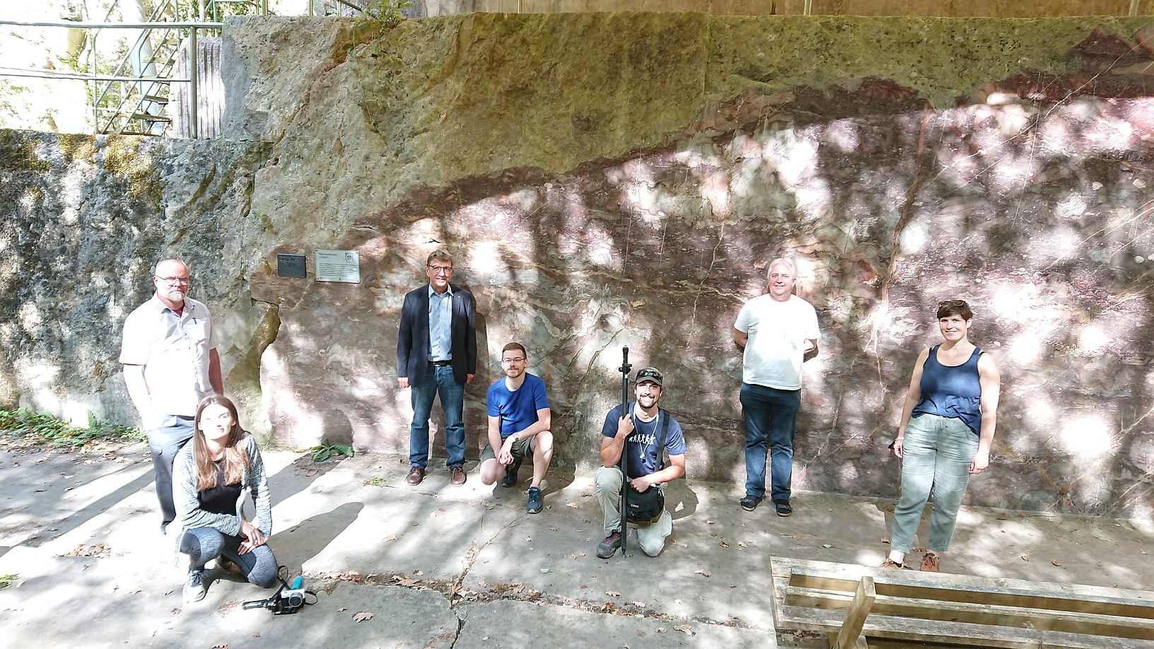 Gruppenbild im UNICA-Bruch. Von links nach rechts: Gösta Hoffmann, Sabine Kummer, Rudolf Conrads, Edouard Grigowski, Roman de Giorgi, Bernold Feuerstein, Rosalie Kunkel, Bild: Valeska Decker 