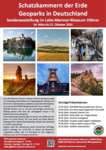 Plakat der Sonderausstellung 2024 im Lahn-Marmor-Museum zu Geoparks in Deutschland (Fotos: Jan  Bosch)